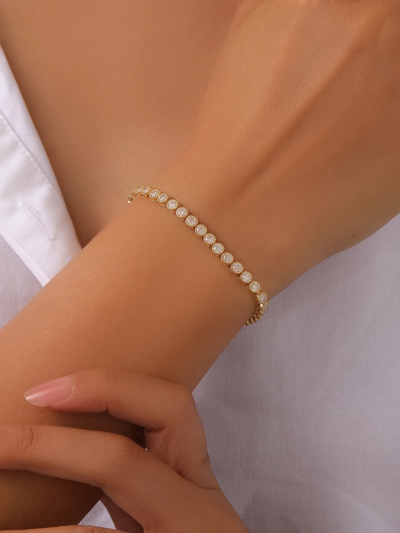 Moissanite Round Cut Tennis Bracelet, .925 Sterling Silver- 18k Gold Plated