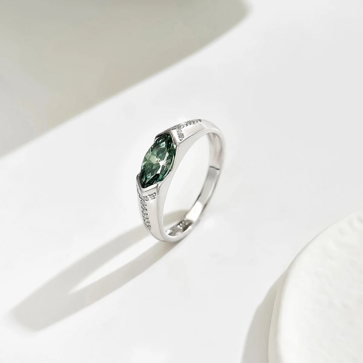 1CT Green Moissanite Marquise Style Ring, .925 Sterling Silver