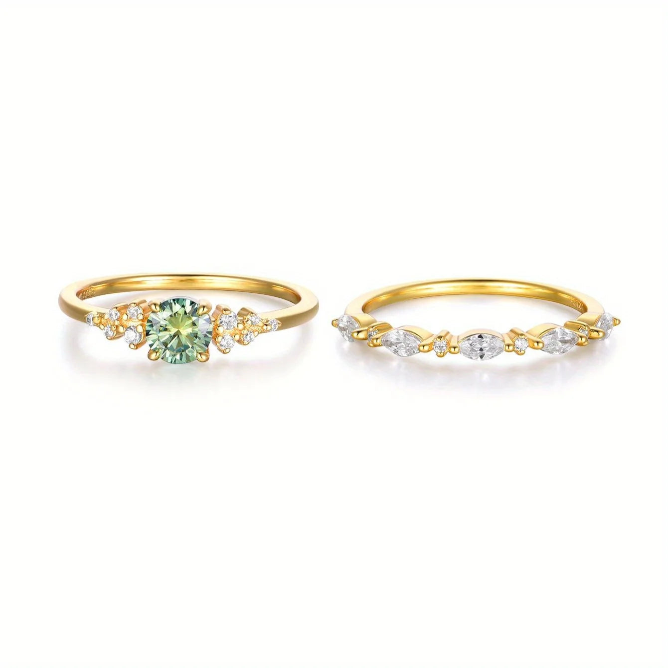 0.5CT Green Moissanite Ring 2PC Set, .925 Sterling Silver- 18k Gold Plated