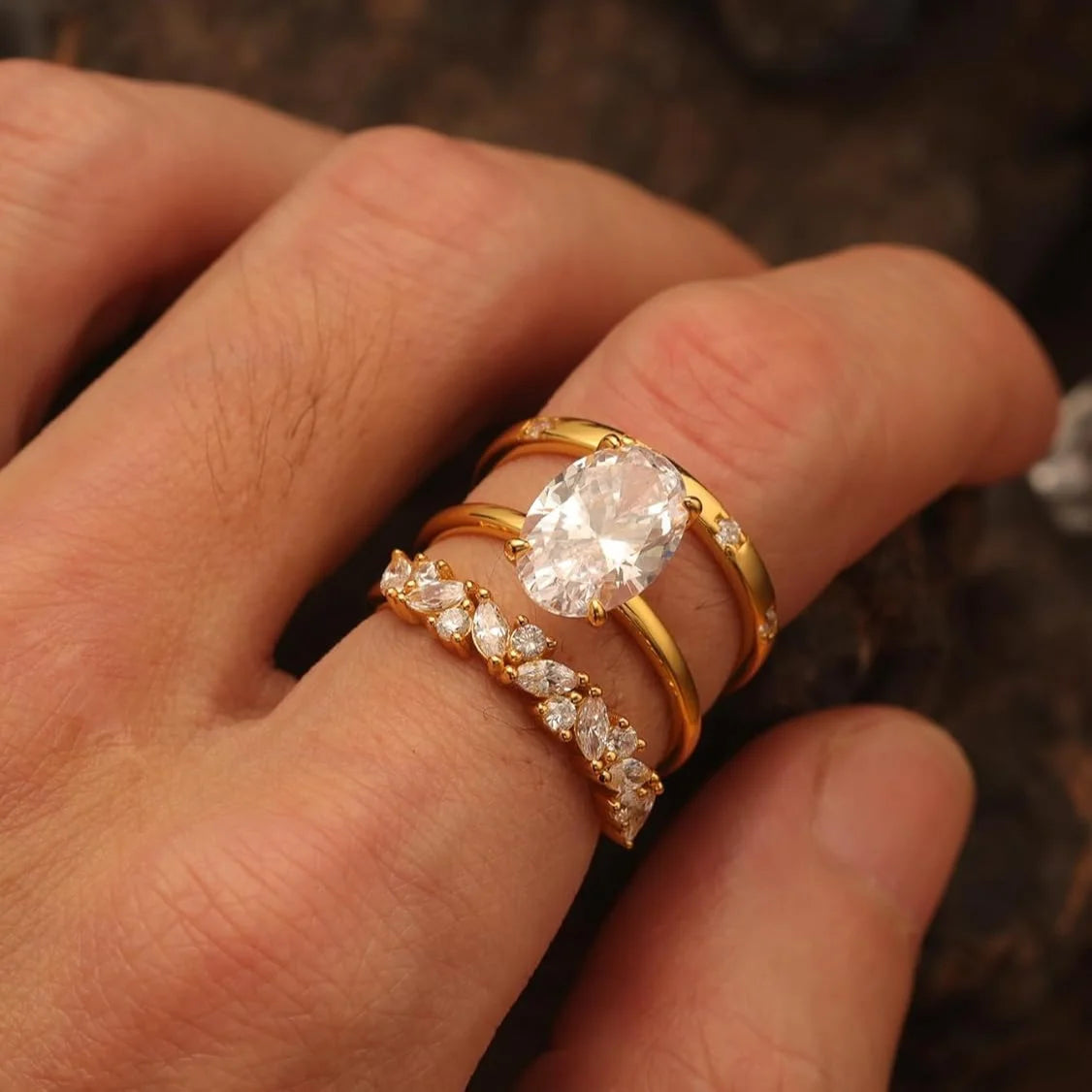 4.5CT Oval Moissanite Bridal Set, .925 Sterling Silver- 18k Gold Plated