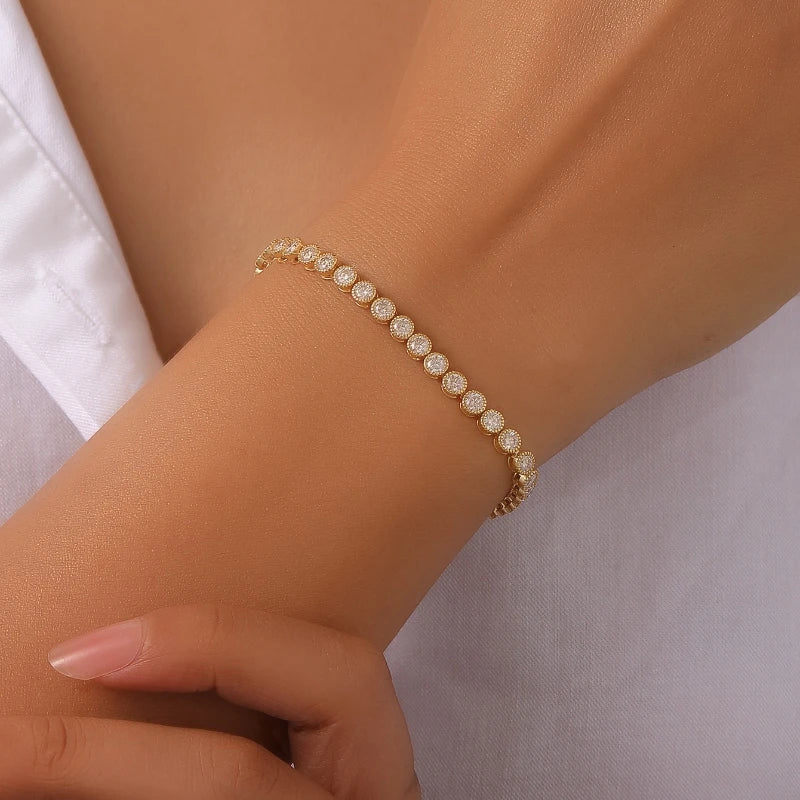 Moissanite Round Cut Tennis Bracelet, .925 Sterling Silver- 18k Gold Plated