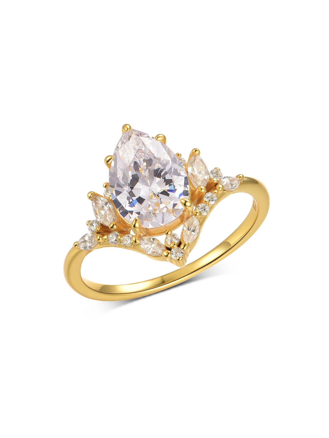 2CT Moissanite Water Drop Ring, .925 Sterling Silver- 18k Gold Plated