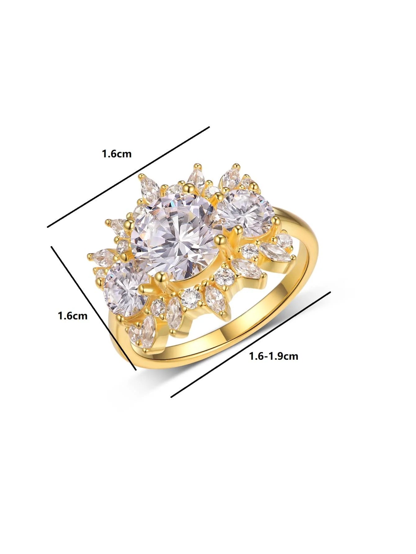 2CT Round Cut Moissanite Ring With Accents, .925 Sterling Silver- 18k Gold plated
