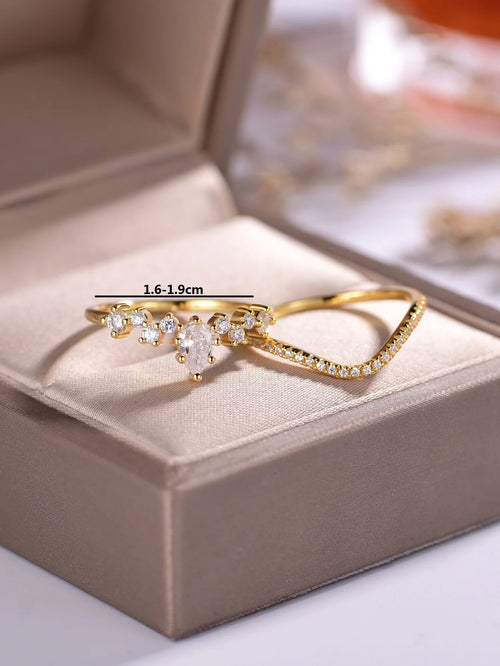 0.5CT Princess Moissanite 2PC Ring Set, .925 Sterling Silver- 18k Gold Plated