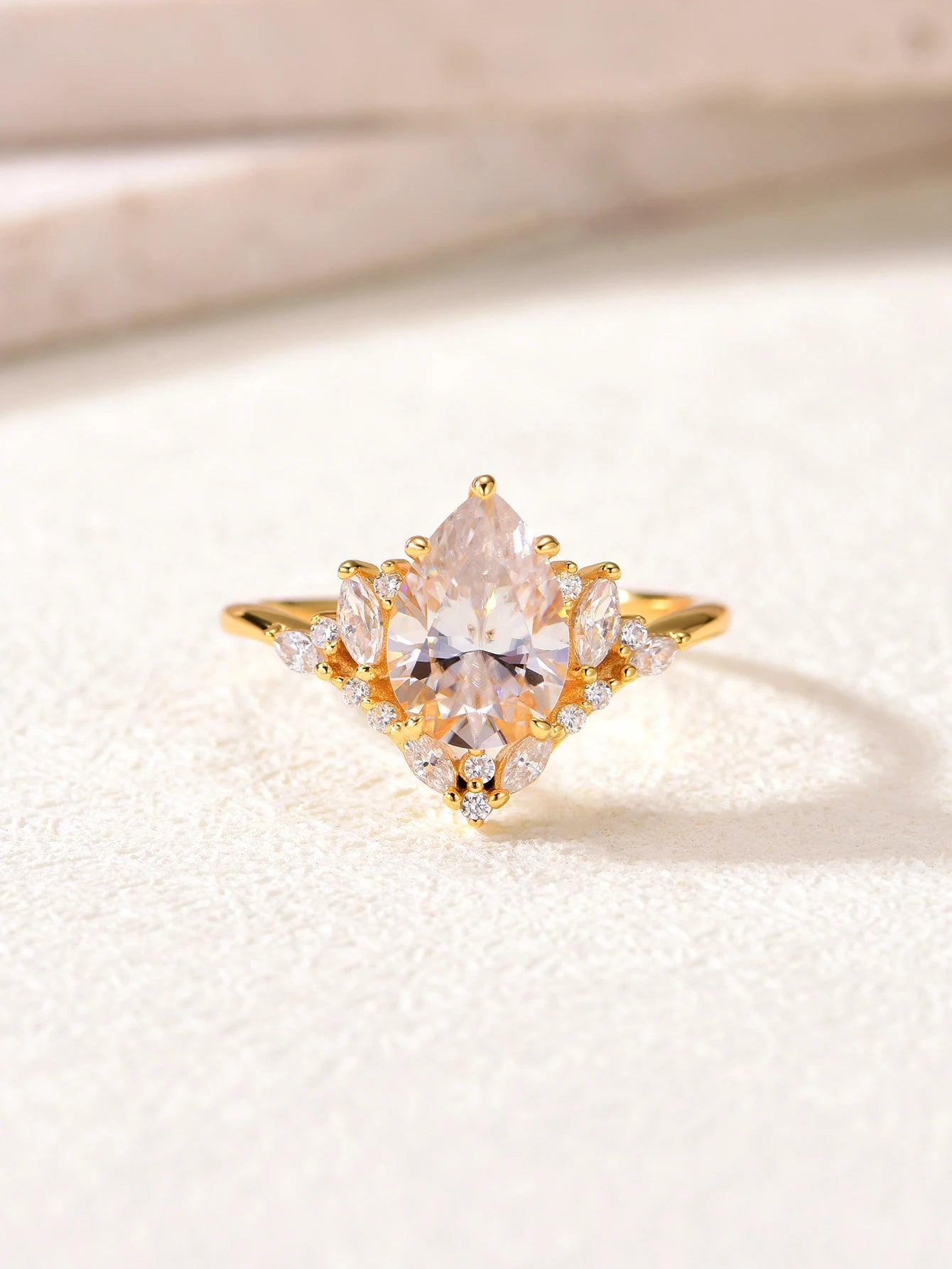 2CT Moissanite Water Drop Ring, .925 Sterling Silver- 18k Gold Plated