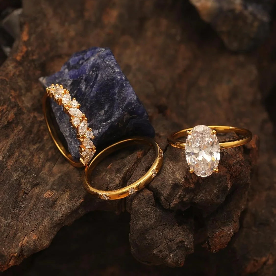 4.5CT Oval Moissanite Bridal Set, .925 Sterling Silver- 18k Gold Plated