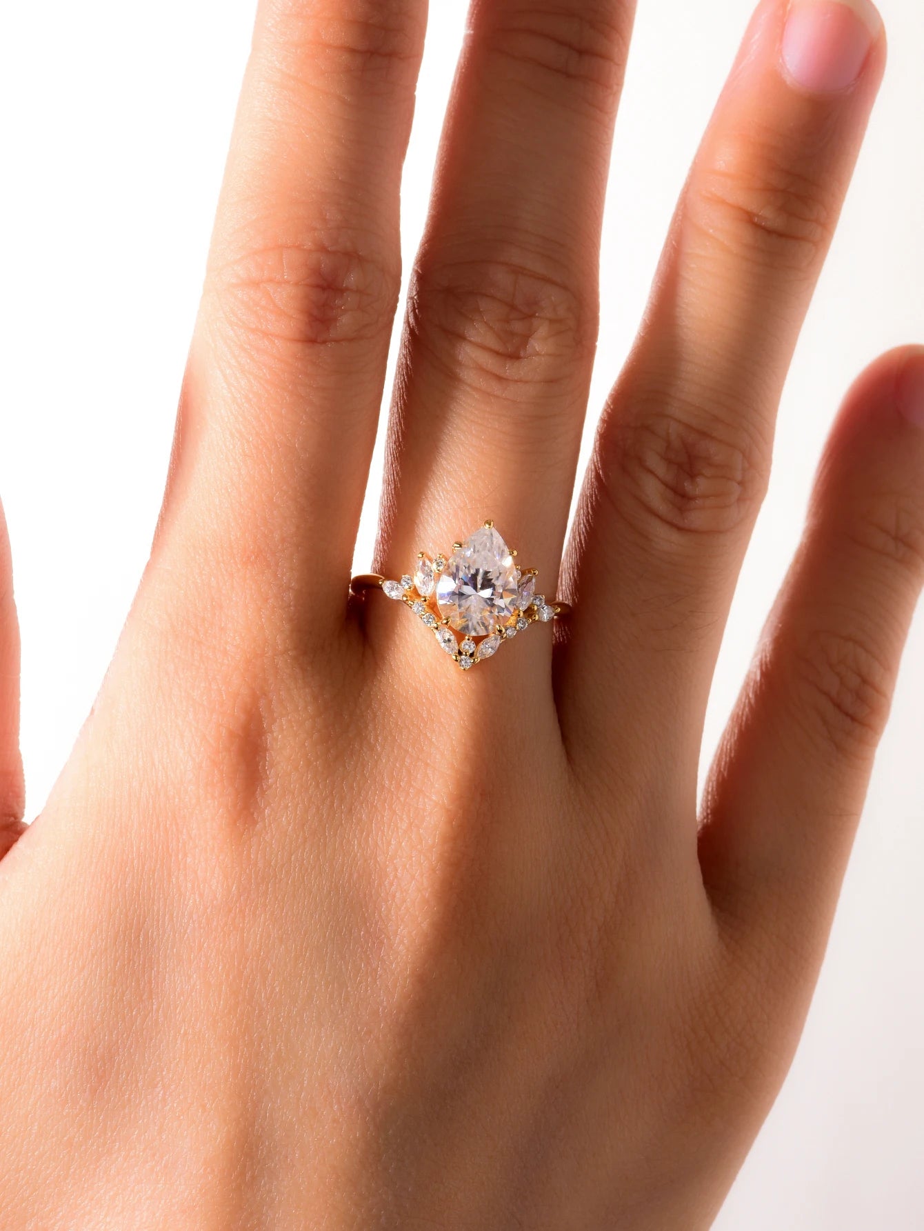 2CT Moissanite Water Drop Ring, .925 Sterling Silver- 18k Gold Plated