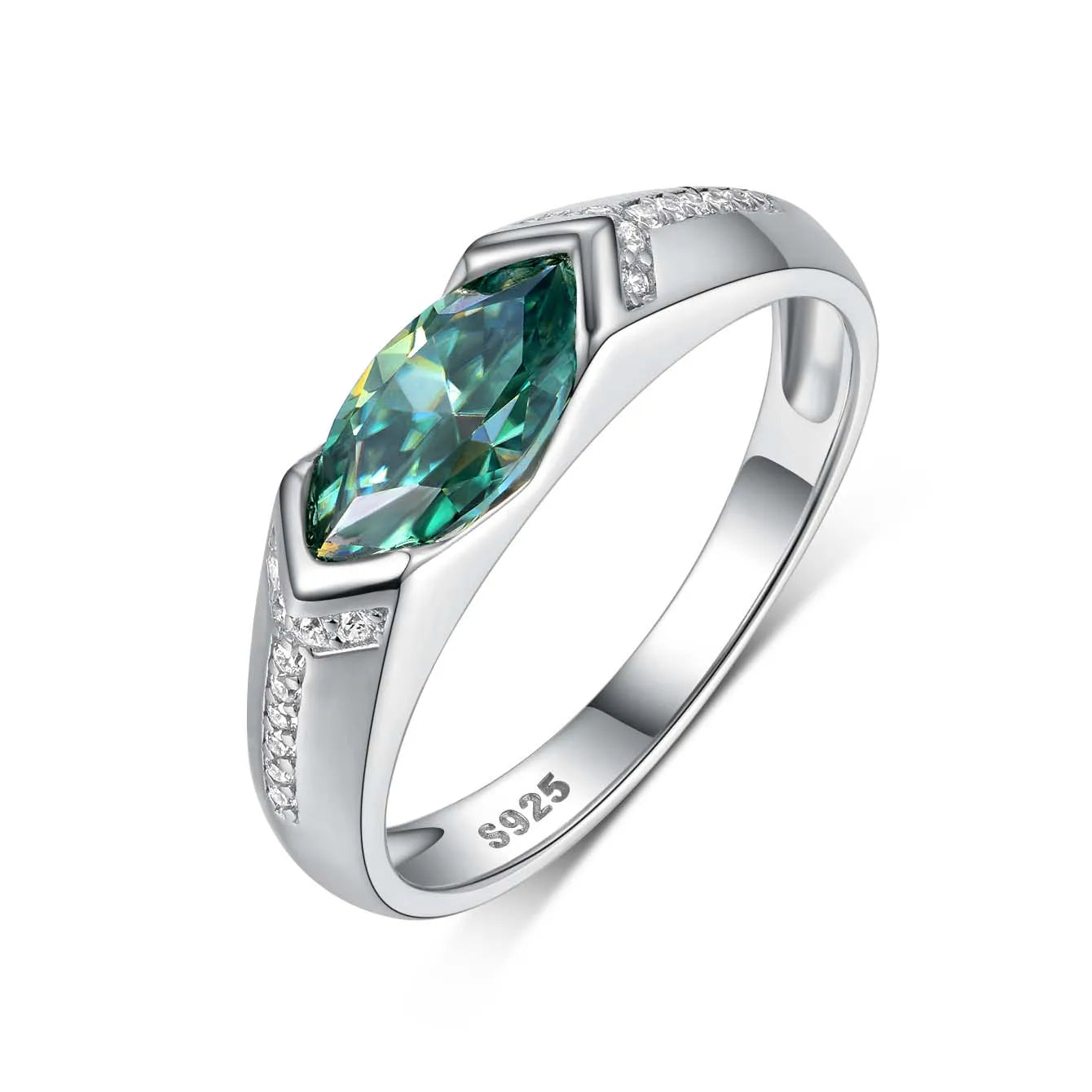 1CT Green Moissanite Marquise Style Ring, .925 Sterling Silver