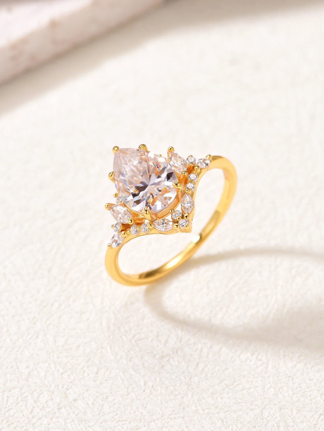 2CT Moissanite Water Drop Ring, .925 Sterling Silver- 18k Gold Plated