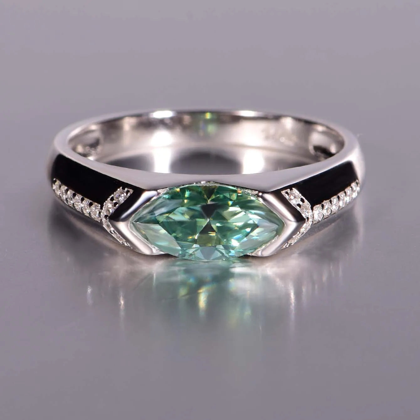 1CT Green Moissanite Marquise Style Ring, .925 Sterling Silver