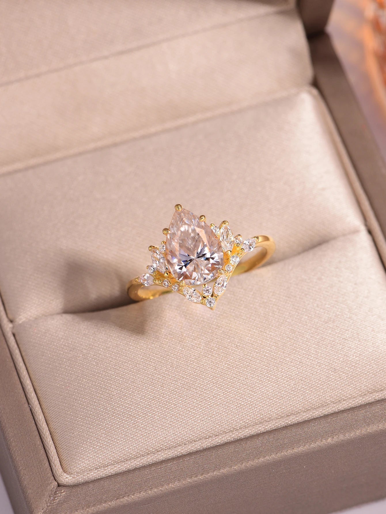 2CT Moissanite Water Drop Ring, .925 Sterling Silver- 18k Gold Plated