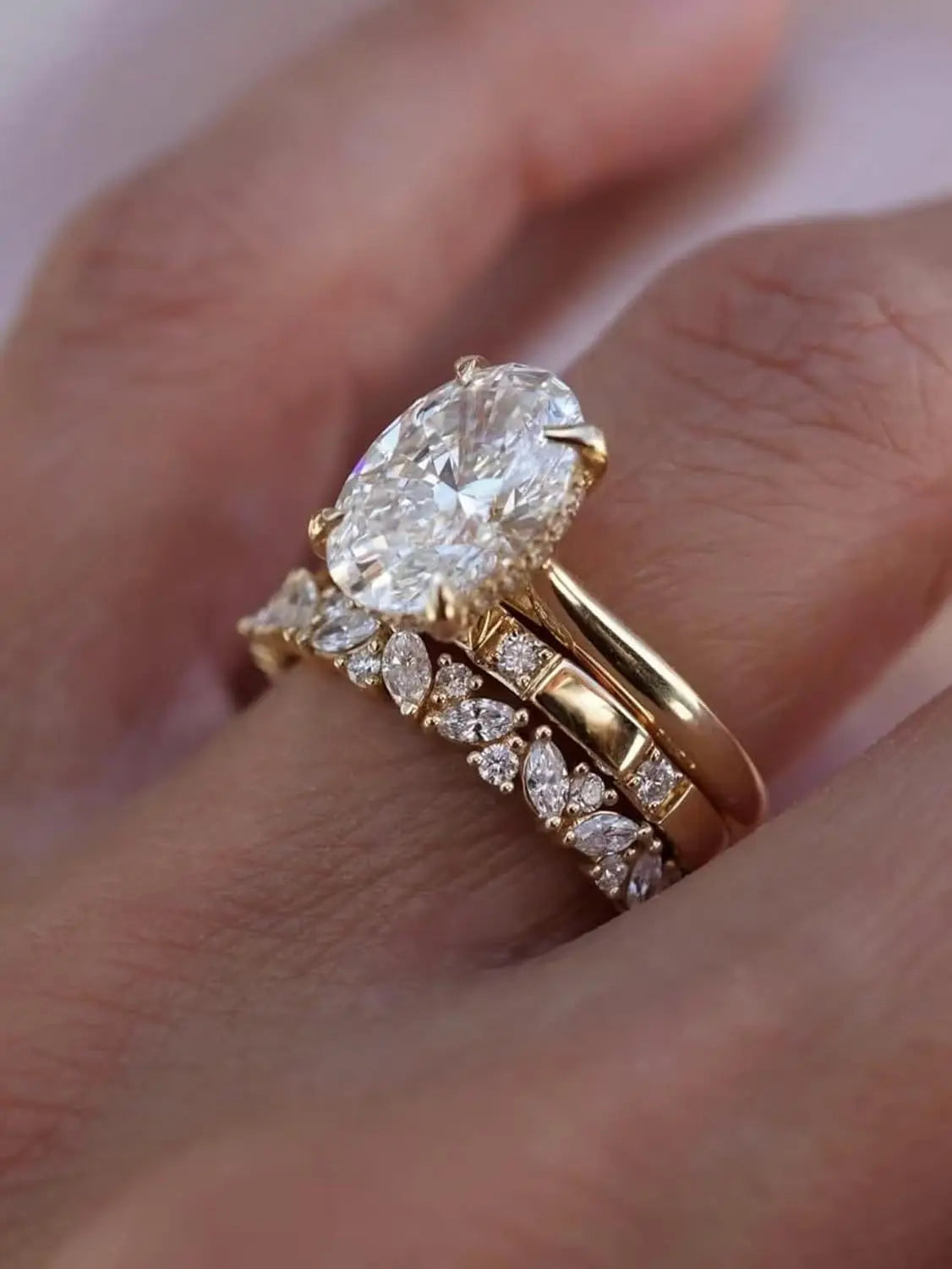 4.5CT Oval Moissanite Bridal Set, .925 Sterling Silver- 18k Gold Plated