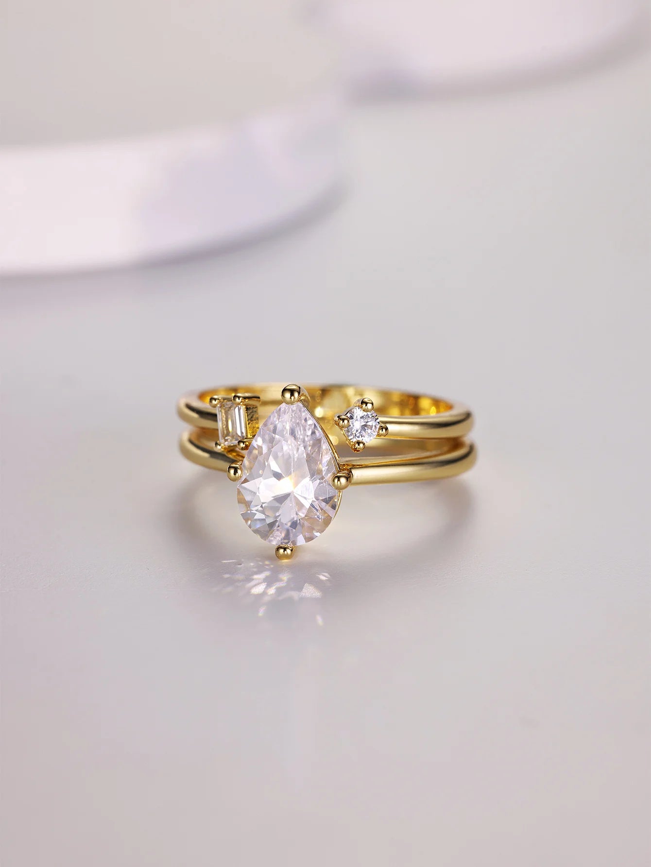 2CT Teardrop-Shaped Moissanite Ring 2PC Ring, .925 Sterling Silver- 18k Gold Plated