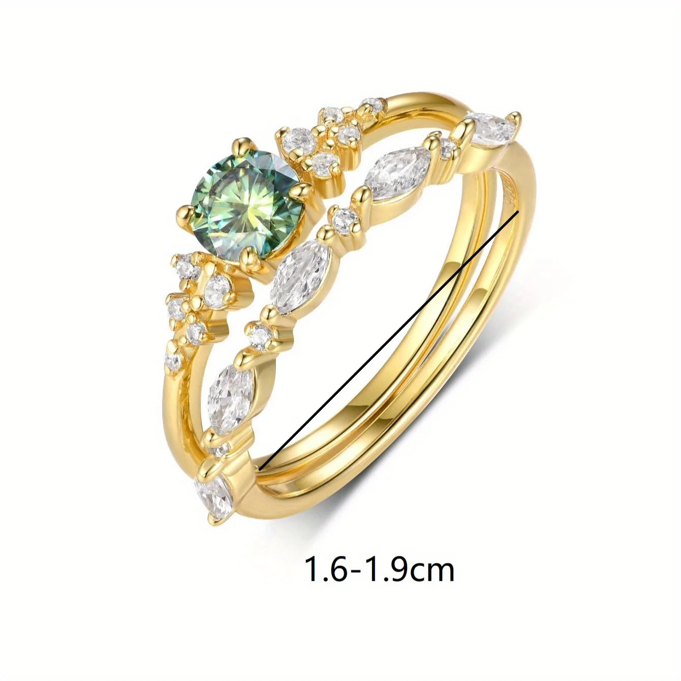 0.5CT Green Moissanite Ring 2PC Set, .925 Sterling Silver- 18k Gold Plated