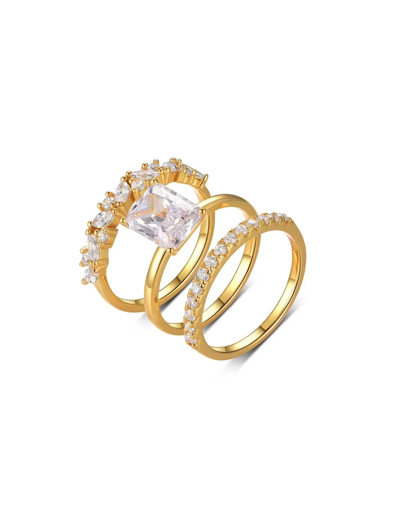 3CT Rectangular Moissanite Ring 3PC Set, .925 Sterling Silver- 18k Gold Plated