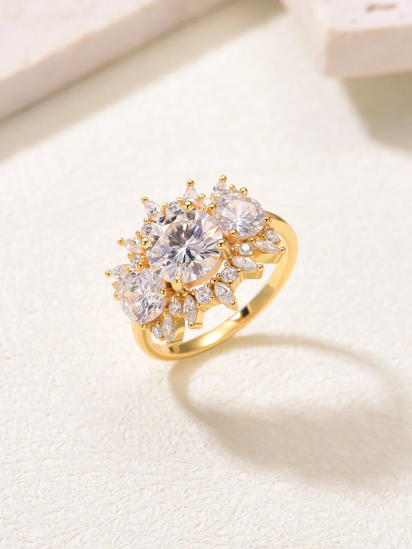 2CT Round Cut Moissanite Ring With Accents, .925 Sterling Silver- 18k Gold plated