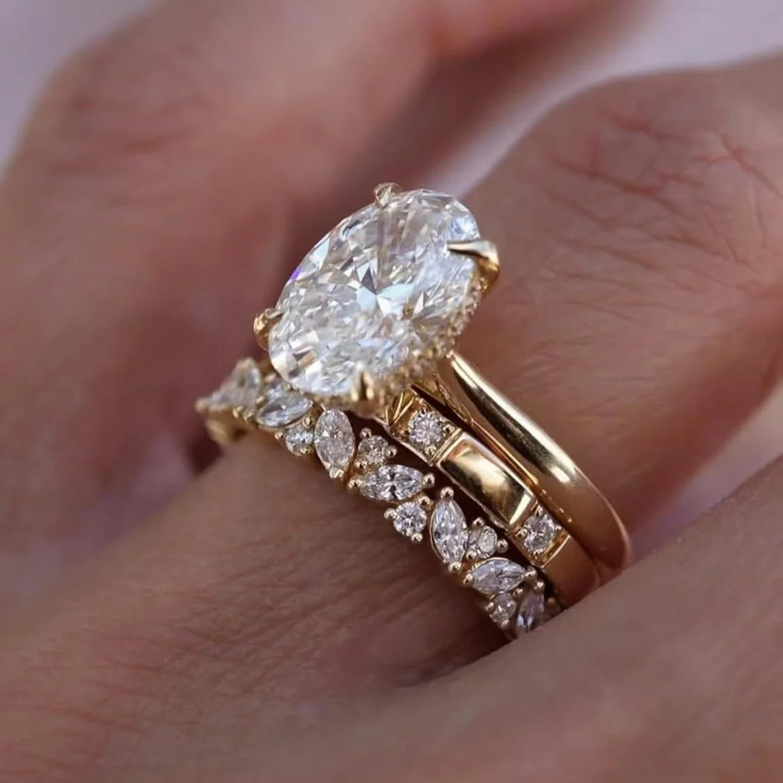 4.5CT Oval Moissanite Bridal Set, .925 Sterling Silver- 18k Gold Plated