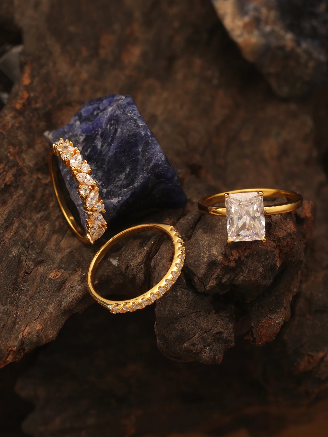 3CT Rectangular Moissanite Ring 3PC Set, .925 Sterling Silver- 18k Gold Plated