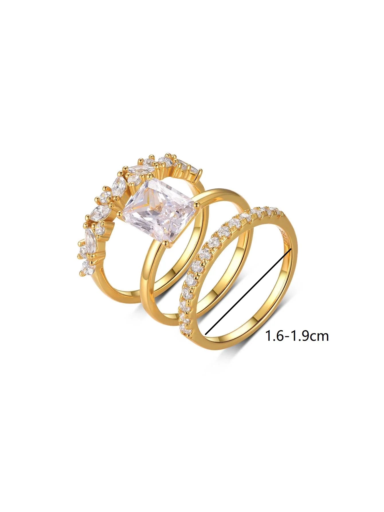 3CT Rectangular Moissanite Ring 3PC Set, .925 Sterling Silver- 18k Gold Plated